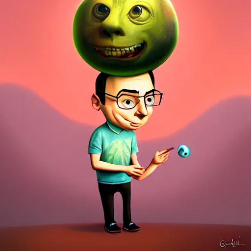 Prompt: Portrait of Sheldon cooper Funny cartoonish by Gediminas Pranckevicius H 704