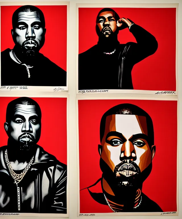Image similar to portraits of kanye west by shepard fairey