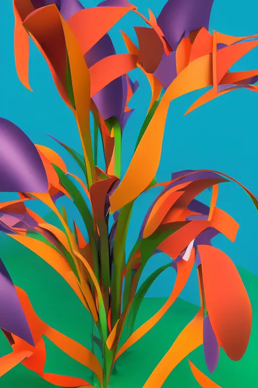 Prompt: a colorful, metallic strelitzia, ( ( ( ( jonathan zawada ) ) ) ) a computer rendering by agnes lawrence pelton, flume cover art style, featured on polycount, computer art, rendered in cinema 4 d, octane render, rendered in maya