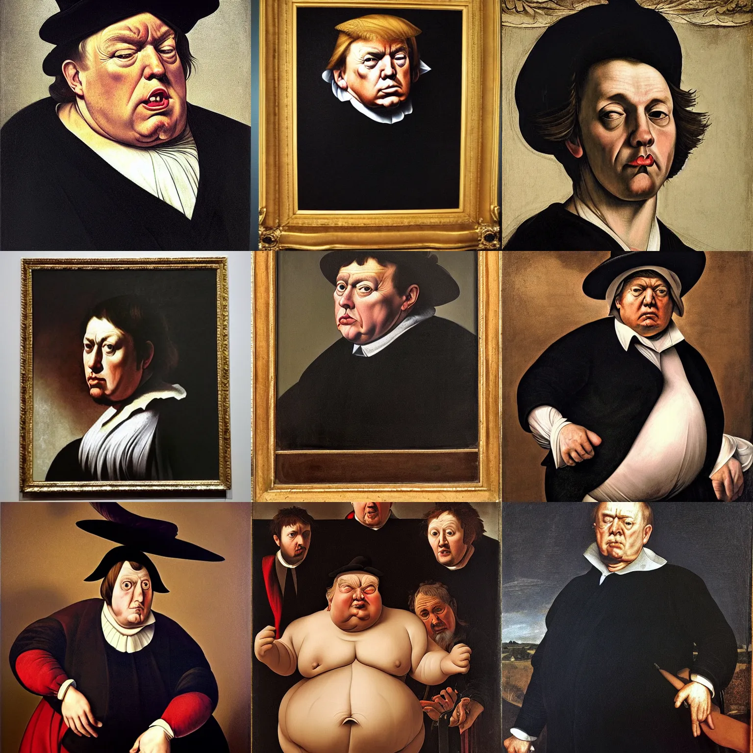 Prompt: a caravaggio portrait of donald frump, trumps much fatter and weirder looking cousin