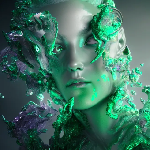 Prompt: a striking! render of ethereal beings made of emerald, agate, and smoky gray quartz, new age artwork, octane, houdini, 8 k, cgsociety, intricately detailed