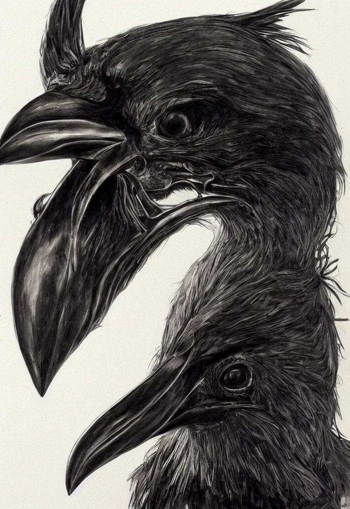 Prompt: a beautiful painting of a raven mask, by mark brooks, detailed drawing, concept art, stunning visuals, portrait