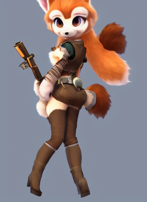 Image similar to female furry mini cute style, character adoptable, highly detailed, rendered, ray - tracing, cgi animated, 3 d demo reel avatar, style of maple story and zootopia, maple story gun girl, fox from league of legends chibi, soft shade, soft lighting