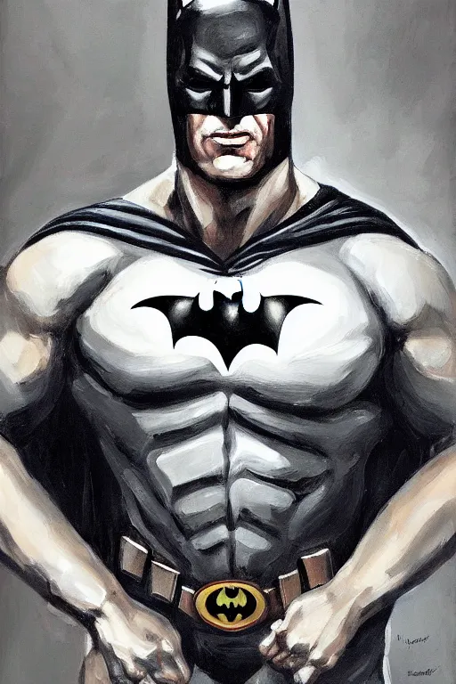 Image similar to A portrait painting of the muscular batman with scars