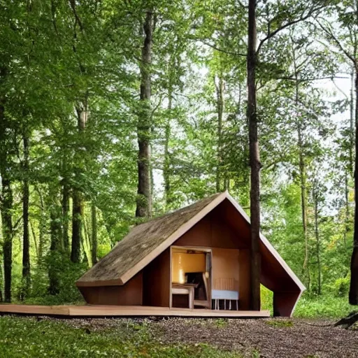 Prompt: a woodland cabin in the shape of a horse