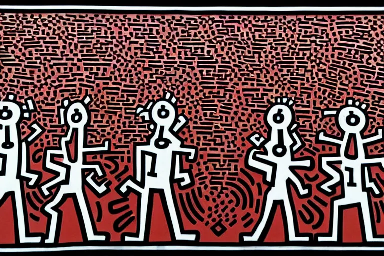 Image similar to reservoir dogs art by keith haring