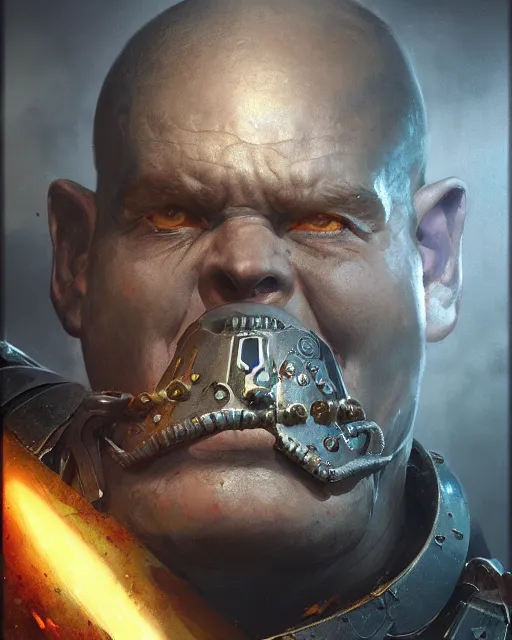 Prompt: hyper realistic portrait of heroic warhammer android head, cinematic, chaos marine, slaanesh, artstation, cgsociety, full head and shoulders, greg rutkowski, james gurney, mignola, craig mullins, brom