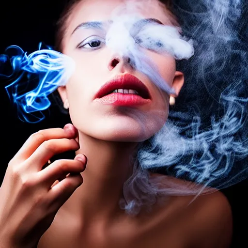 Prompt: woman character made of smoke, elegant, beautiful, 8 k, hyper real photo