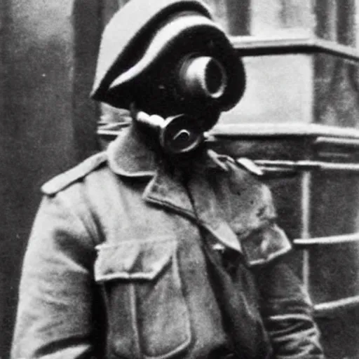 Prompt: police officer posing wear gas mask during world war ii in istanbul, photo, realistic