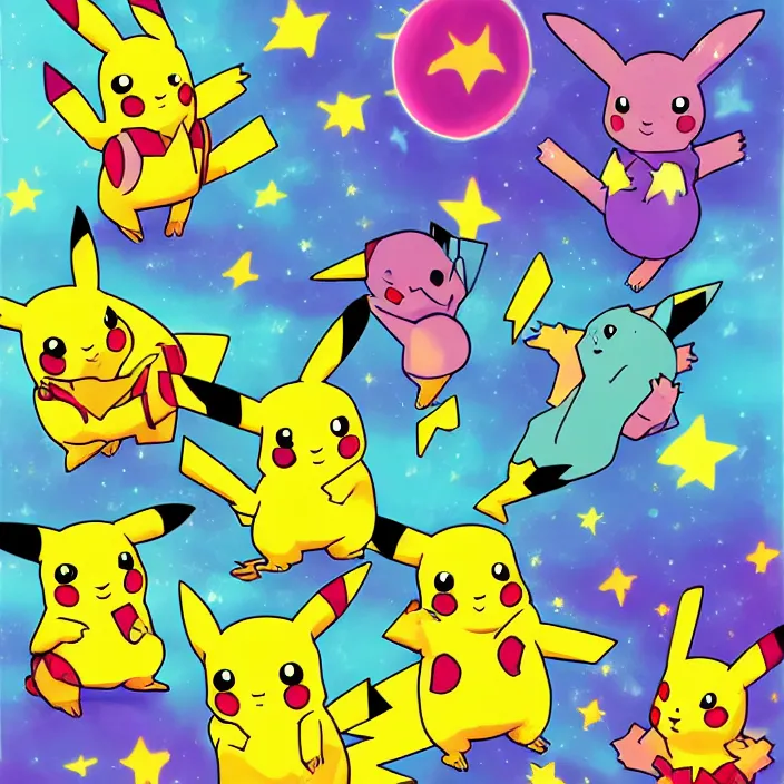 Prompt: cosmic pikachu based on pokemon designs