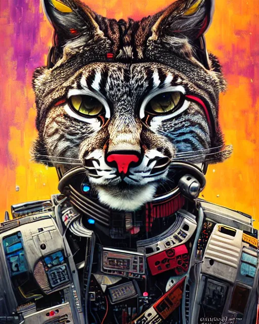 Image similar to a portrait of an anthropomorphic cyberpunk bobcat by sandra chevrier, by jon foster, detailed render, tape deck, epic composition, cybernetics, 4 k realistic, cryengine, realistic shaded lighting, sharp focus, masterpiece, by enki bilal