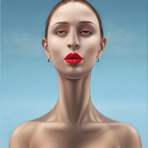 Prompt: skeuomorphic, airbrush art, minimalist, very detailed, detailed painting, an ultrafine detailed painting by rafal olbinski, a painting of a woman, pop surrealism, behance contest winner