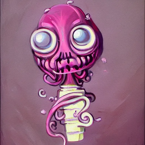 Image similar to lovecraftian pistol, light pink, Japanese style, cute, oil painting