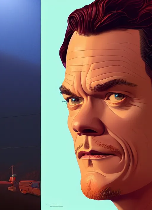 Prompt: artwork by michael whelan and tomer hanuka, laurent durieux, close up portrait of michael shannon vs michael c hall, in scene in twin peaks, full of details, by makoto shinkai and thomas kinkade, matte painting, trending on artstation and unreal engine