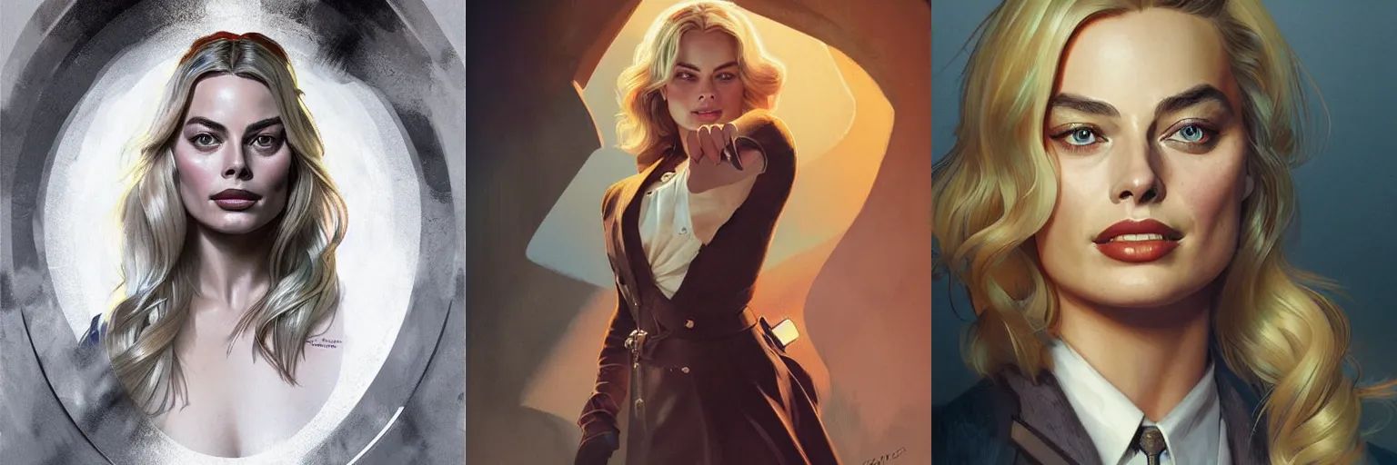 Prompt: portrait of Margot Robbie as a detective, highly detailed, digital painting, artstation, concept art, sharp focus, illustration, art by artgerm and greg rutkowski and alphonse mucha