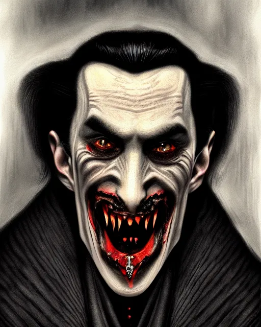 Image similar to dracula, character portrait, close up, concept art, intricate details, highly detailed, photorealism, hyperrealism in the style of otto dix and h. r giger