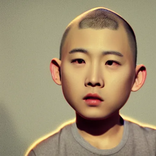 Image similar to chinese boy with buzz cut, cinematic art