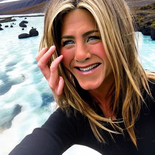 Prompt: jennifer aniston taking a selfie in iceland, hd 4 k photo