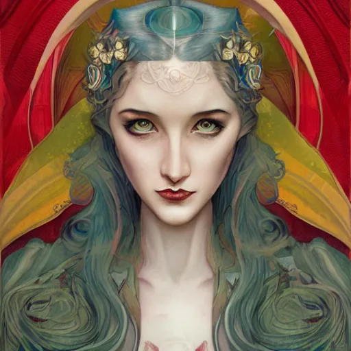 Prompt: an art nouveau, ( art deco ), multi - racial portrait in the style of anna dittmann and charlie bowater and loish. very large, clear, expressive, and intelligent eyes. centered, ultrasharp focus, dramatic lighting, photorealistic digital matte painting, intricate symmetrical ultra detailed background.