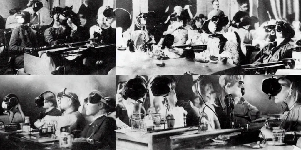 Image similar to 1 9 0 0 s photo of people using iphones ipods virtual reality headsets vr watching hd tv in a movie theater