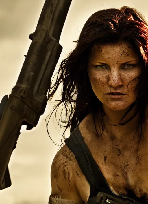 Image similar to photography gina carano prehistoric postapocalyptic survivor cinematic