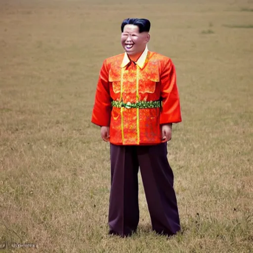 Prompt: surreal photography of smiling north korean kim chen in is wearing traditional - ukrainian folk shirt designed by taras shevchenko.