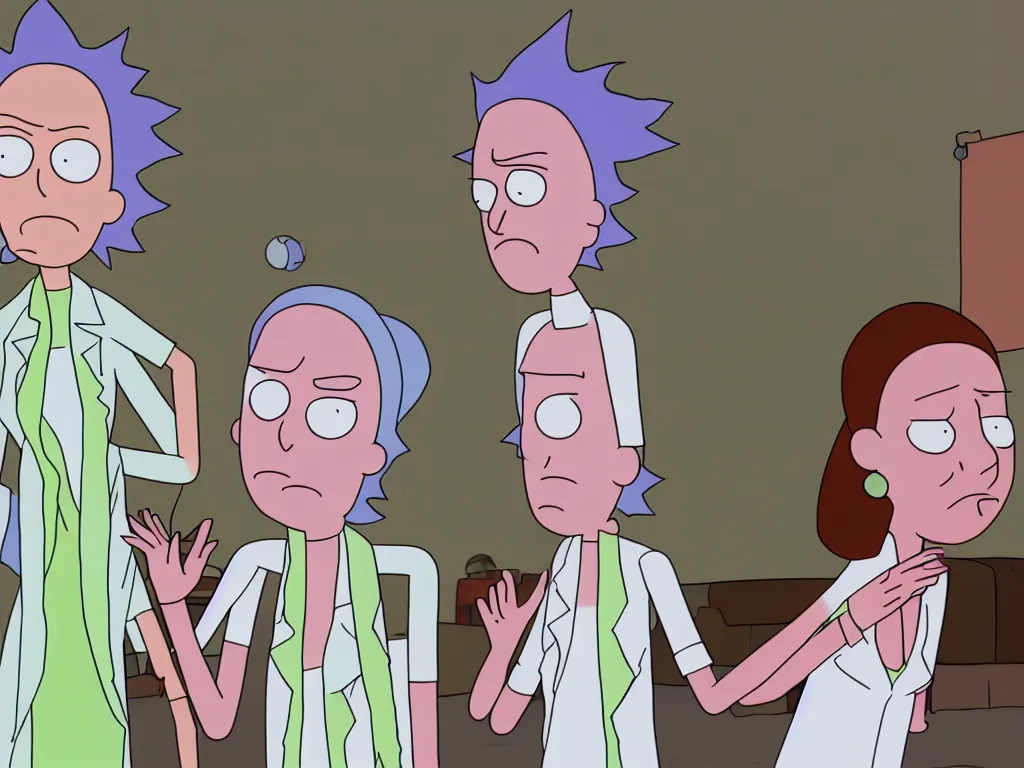 Image similar to a still from a female version of rick and morty