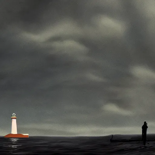 Image similar to the lighthouse directed by robert eggers, painted by hayao miyazaki,