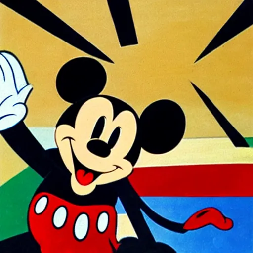 Image similar to cubism style depiction of mickey mouse winning a gold medal