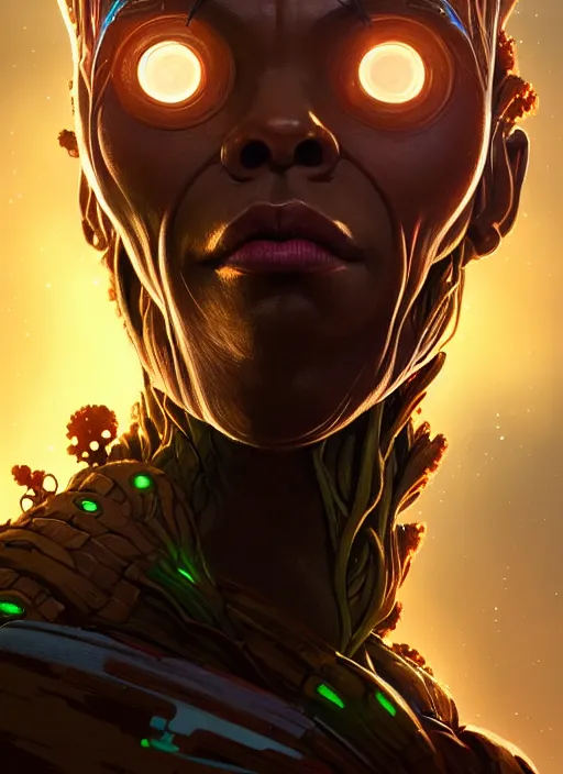 Image similar to portrait of apex legends groot, intricate, elegant, glowing lights, highly detailed, digital painting, artstation, glamor pose, concept art, smooth, sharp focus, illustration, art by artgerm and greg rutkowski, artey freytag