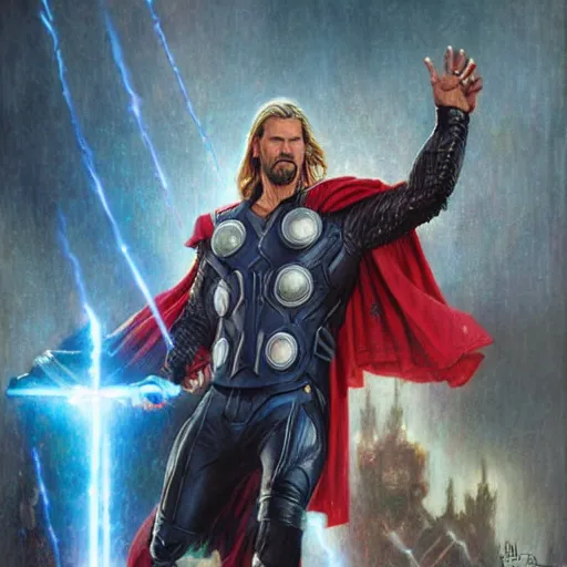 Prompt: Keanu Reeves as Thor in marvel movies by Stanley Artgerm Lau, greg rutkowski, thomas kindkade, alphonse mucha, loish, norman Rockwel