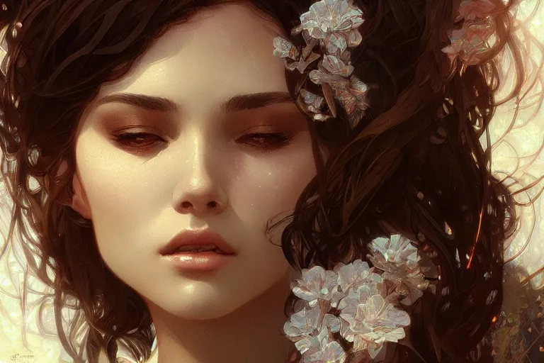 Prompt: beautiful girl, intricate, elegant, highly detailed, digital painting, artstation, concept art, smooth, sharp focus, beautiful face, beautilful eyes, illustration, art by artgerm and greg rutkowski and alphonse mucha