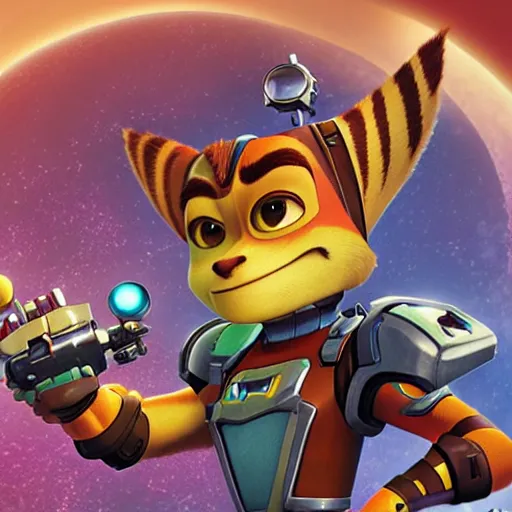 Prompt: ratchet and clank realistc cover art