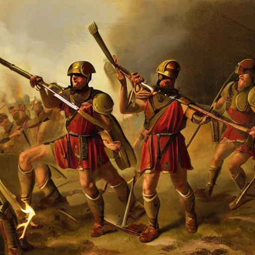 Image similar to roman soldiers using a flamethrower