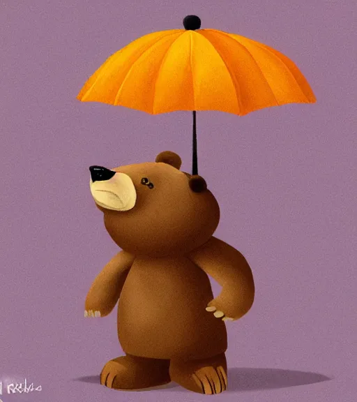 Image similar to autumn a bear with an umbrella cartoon trending on artstation