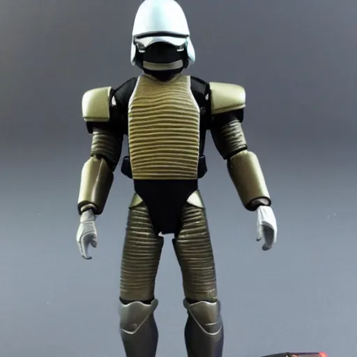 Prompt: 1980s Kenner Style Action Figure, 5 points of articulation, sci-fi, sleek helmet, full body, 4K, highly detailed