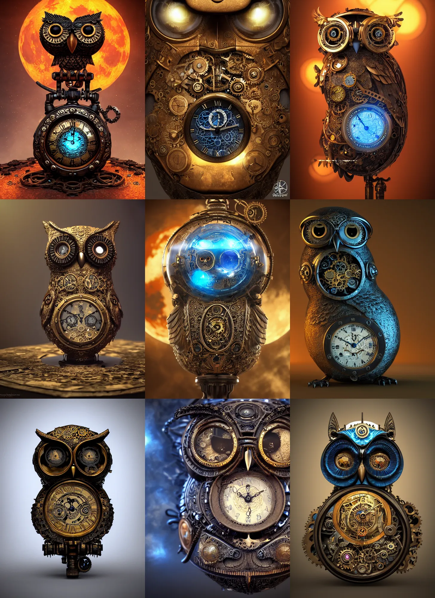 Prompt: steampunk owl pocketwatch, intricate detail, volumetric lighting, epic composition, hyper detailed, ultra realistic, sharp focus, octane render, lava lamp, blue moon, volumetric, ray tracing, artstation trending, cgsociety, sense of awe, swirling mist, 4 k