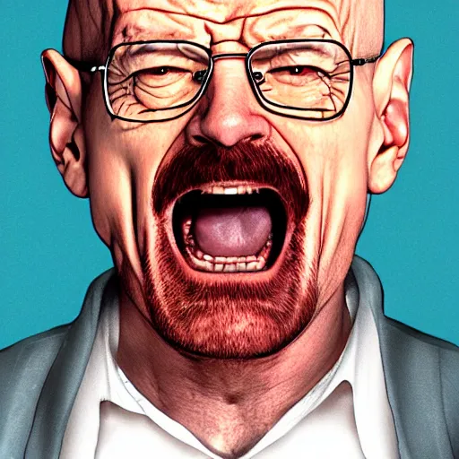 Image similar to walter white unhinged alternate screaming, 3 am