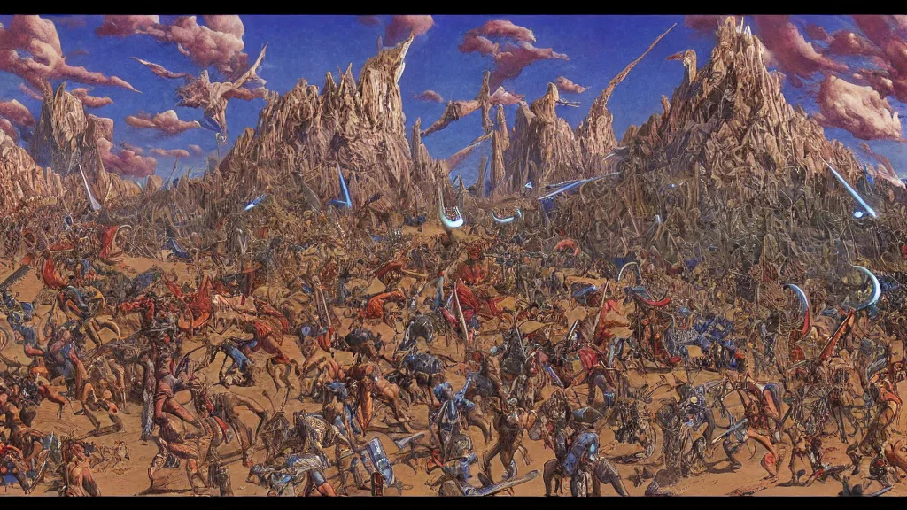 Image similar to A highly detailed panorama of the Sumerians fending off the Old Ones by Jean Giraud
