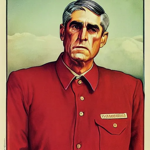 Image similar to soviet propaganda of communist peasant robert mueller, by j. c. leyendecker, bosch, and beksinski