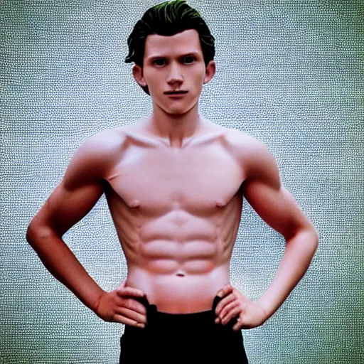 Prompt: “a realistic detailed photo of a guy who is an attractive humanoid who is half robot and half humanoid, who is a male android, Tom Holland, shiny skin, posing like a statue, blank stare”
