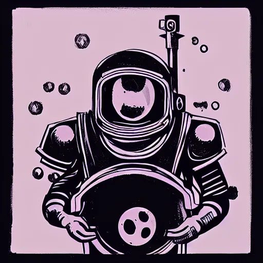 Image similar to character concept art, stylized art, astronaut, sci - fi!!!!, pen and ink illustration, mike mignola, trending on artstation