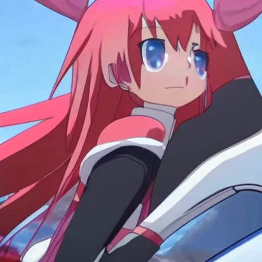 Image similar to zero two from darling in the franxx driving a dodge ram