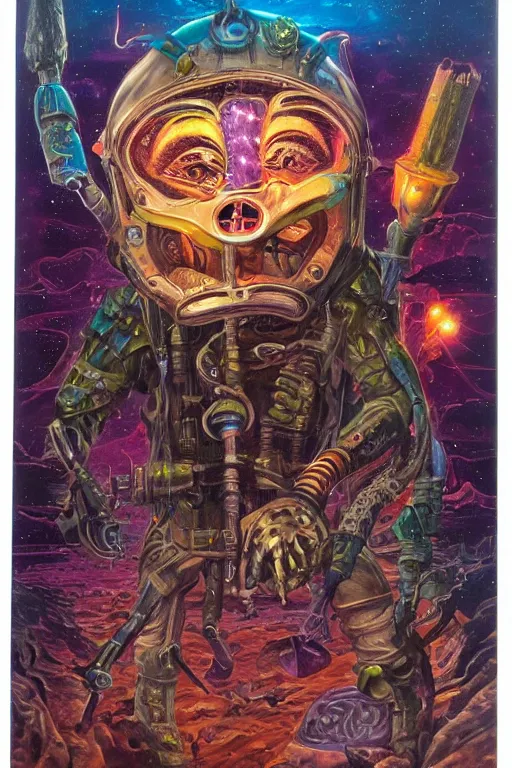 Prompt: the dirdir by jack vance, mike mignogna, lisa frank, highly detailed, vintage dark sci fi, oil painting