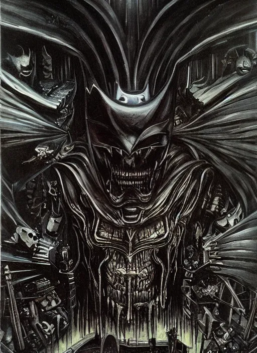 Prompt: batman, necronom v, painting by h. r. giger,