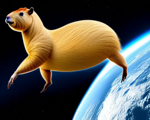 Prompt: a capybara is standing on astronaut, phantasia photo, concept art