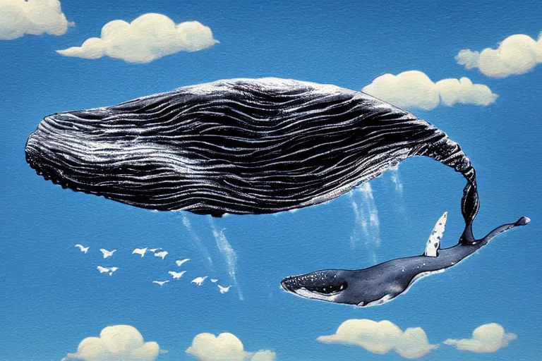 Prompt: a Whale flying in the sky, clouds