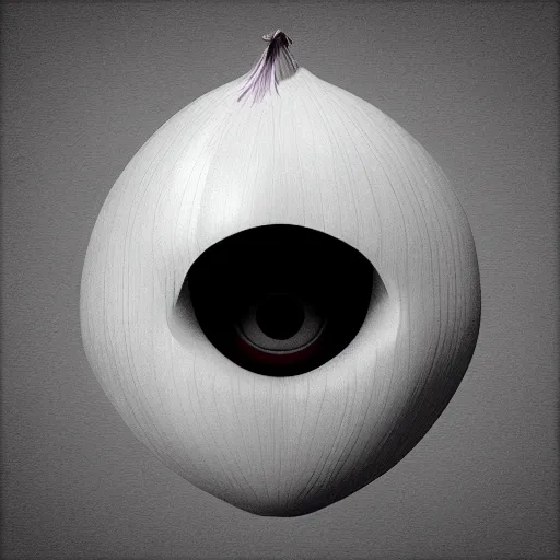 Image similar to 3d render, onion crying art, 2d