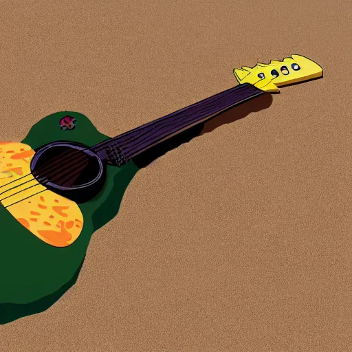 Prompt: spongebob playing guitar on the beach