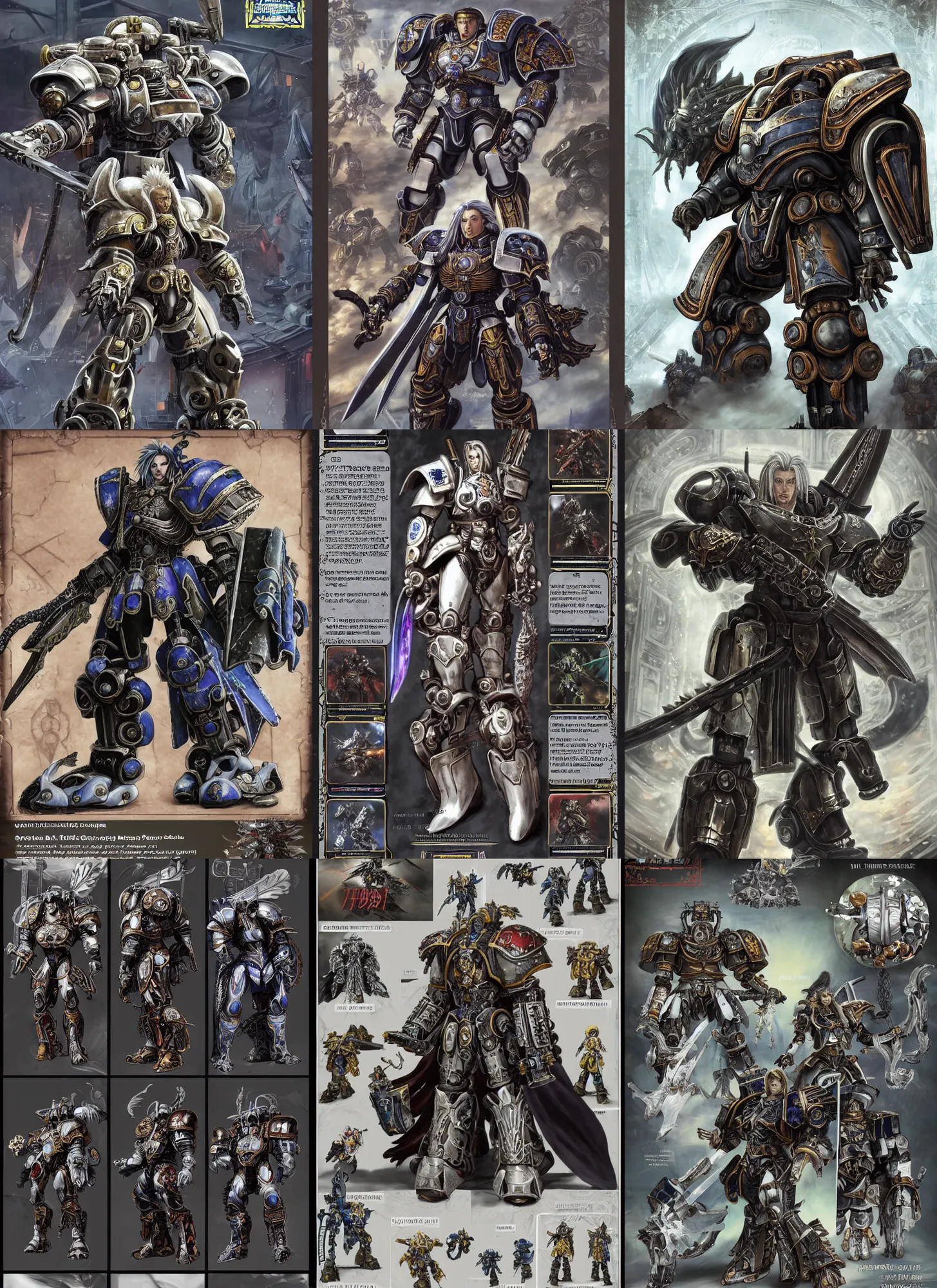 Prompt: beautiful wh40k primarch warrior Sephiroth wearing elegant regal power armor in cyberpunk rococo style, a character in anthropomorphic athletic humanoid mecha suit with composite/ceramic armor tiles, character sheet, sci-fi, in Gears of War cover art, in Fallout cover art, inspired by Masamune Shirow and Yoji shinkawa, ultra wide lens shot, beautiful, DnD character art portrait, matte fantasy painting, eerie hyperdetailed portrait, DeviantArt, trending on ArtStation, by Jason Felix, by Steve Argyle, by Tyler Jacobson, by Peter Mohrbacher, cinematic lighting
